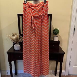 Heart Soul Coral and White Chevron Wide Leg Pants